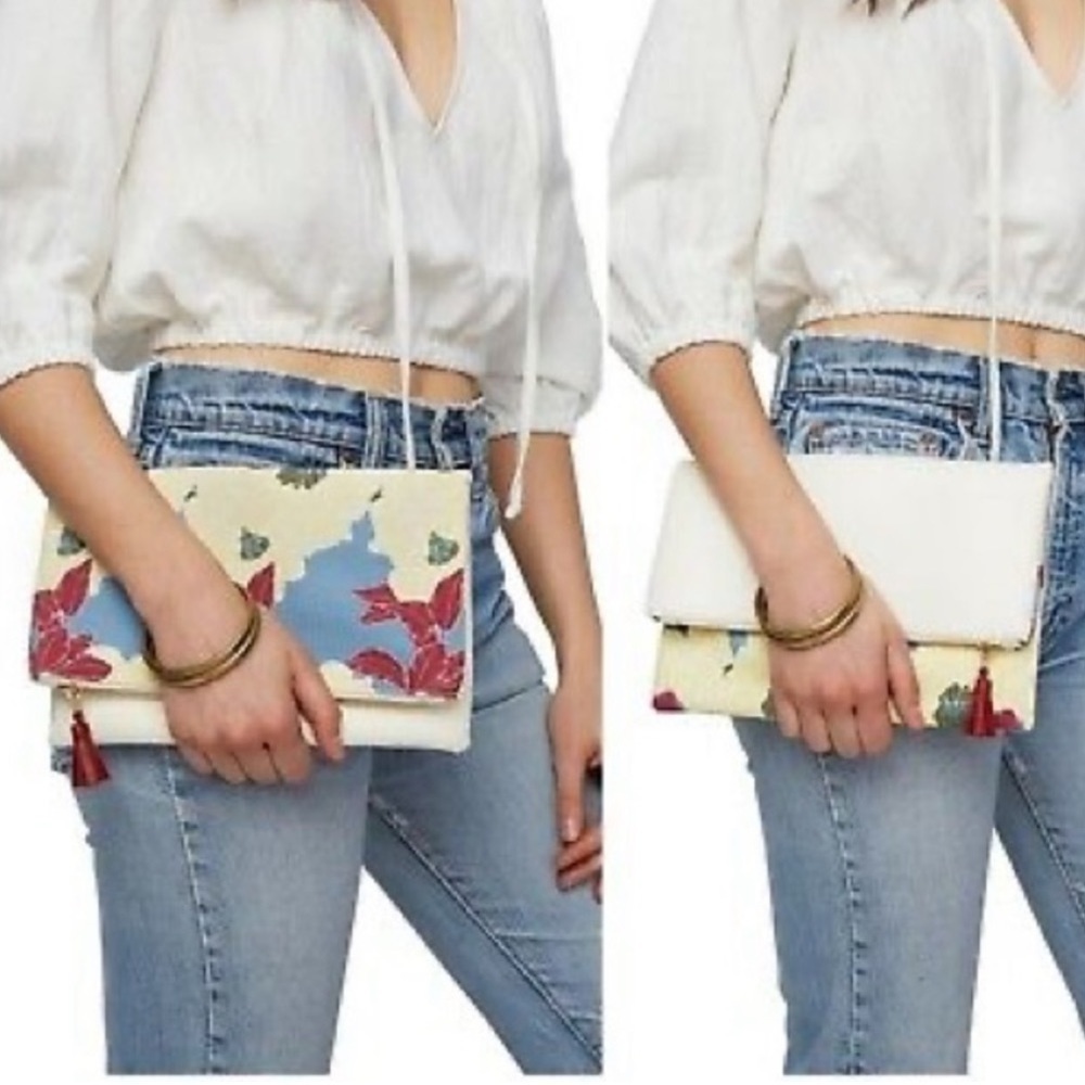 EUC - Rachel Pally Bloom Floral Vegan Leather Reversible Fold Over Zipper Clutch